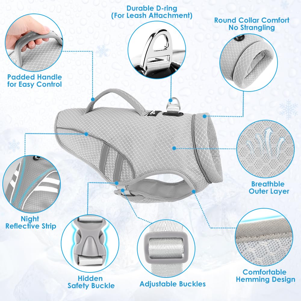Slowton Dog Cooling Vest With Handle - Pocket For Ice Pack, Uv Protection Breathable Cooling Shirt For Large Medium Small Dog, A