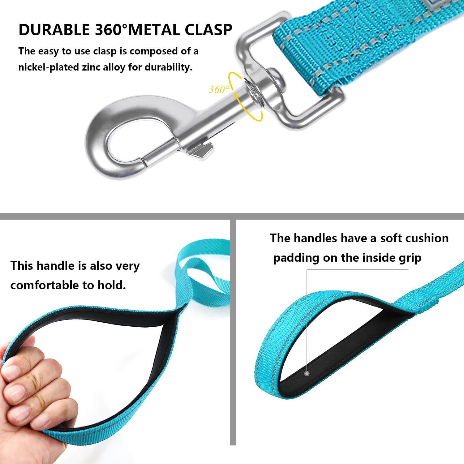 Penseepet Dog Leash 6 Ft Padded Handle Nylon Reflective Dogs Leashes For Large Dogs Sky Blue