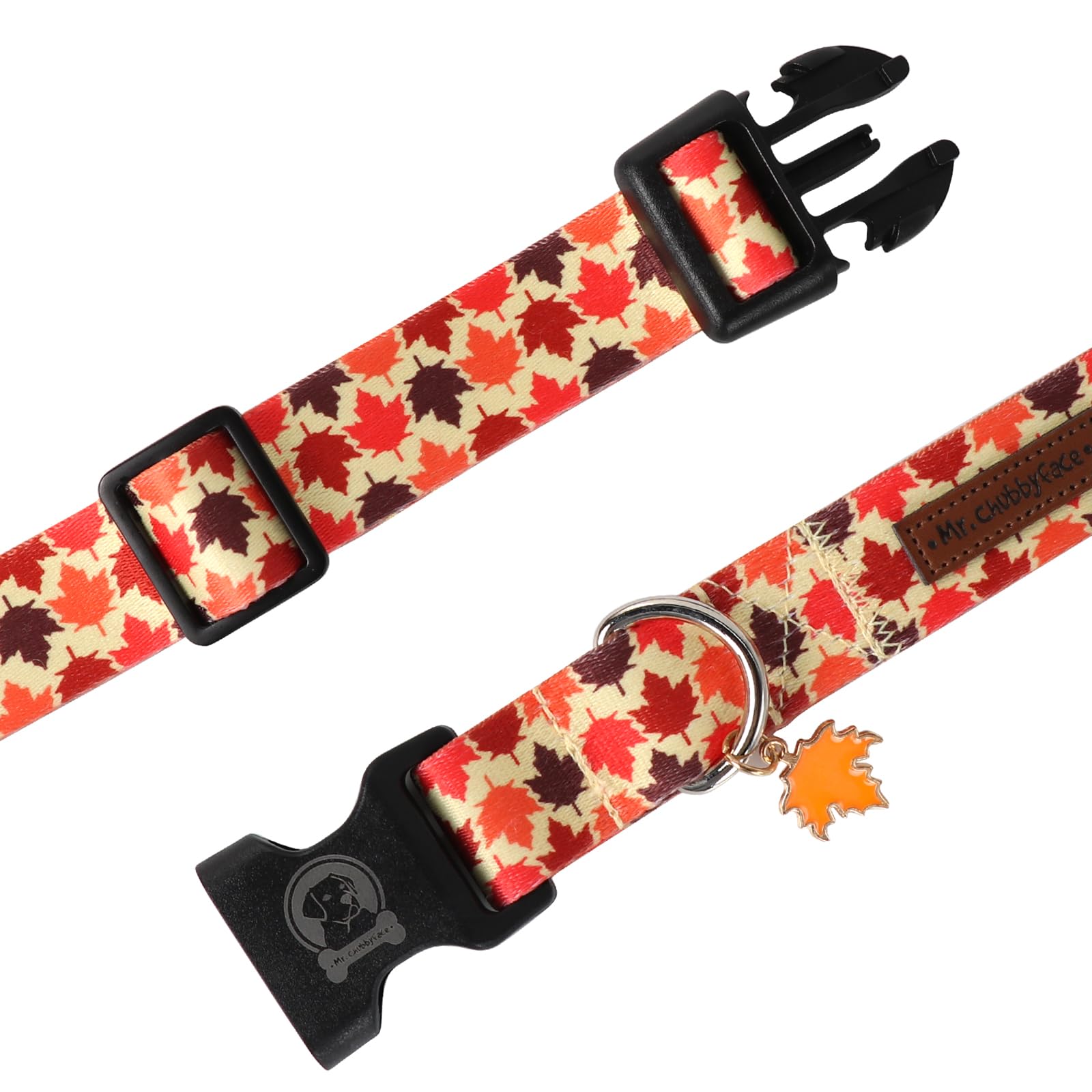 Mr. Chubbyface Fall Dog Collar Adjustable Pet Collar Maple Leaves Collar For Small Medium Large Dogs