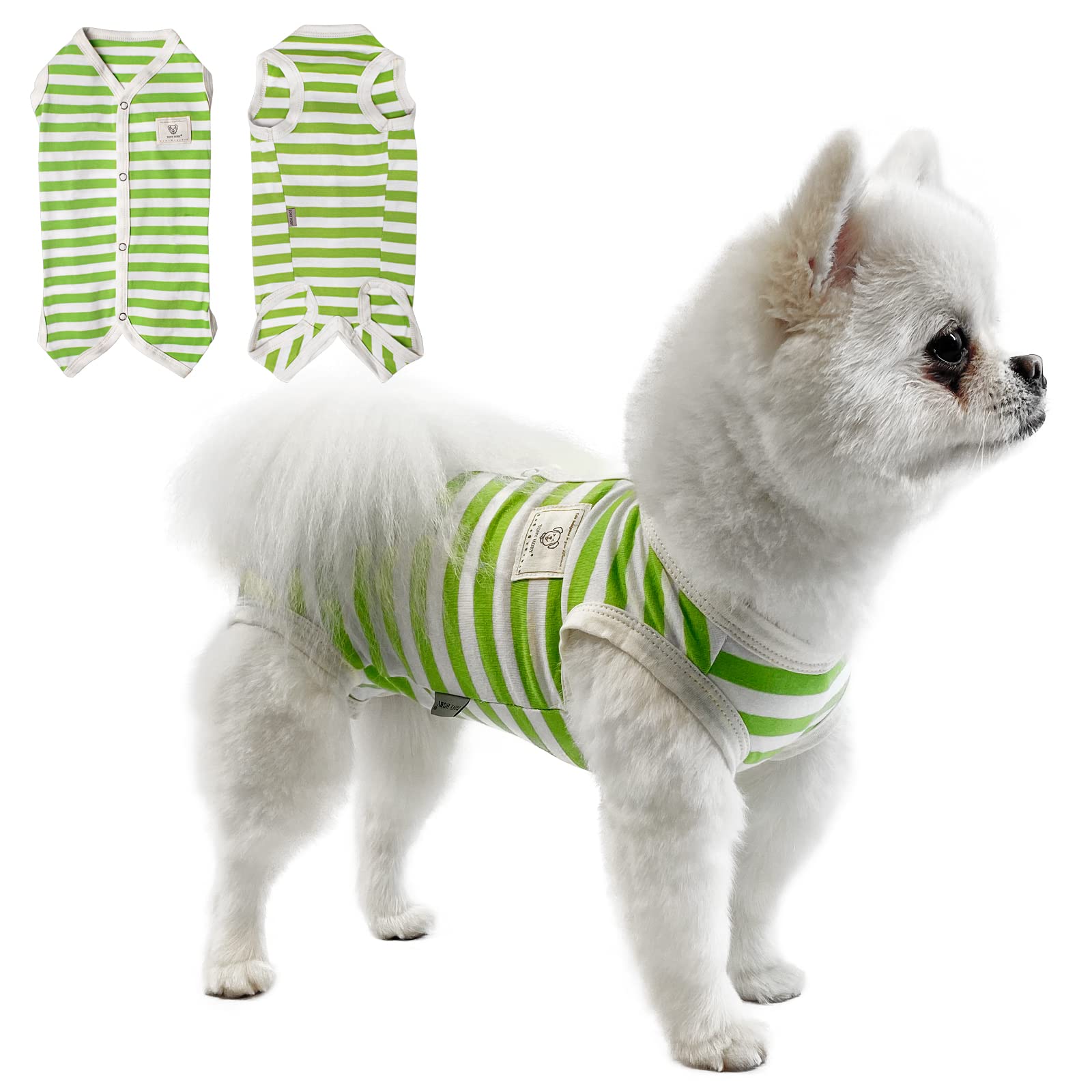 Tony Hoby Dog Summer Sleeveless Pajamas, Dog Jumpsuit With Stripes (White&Green, L)