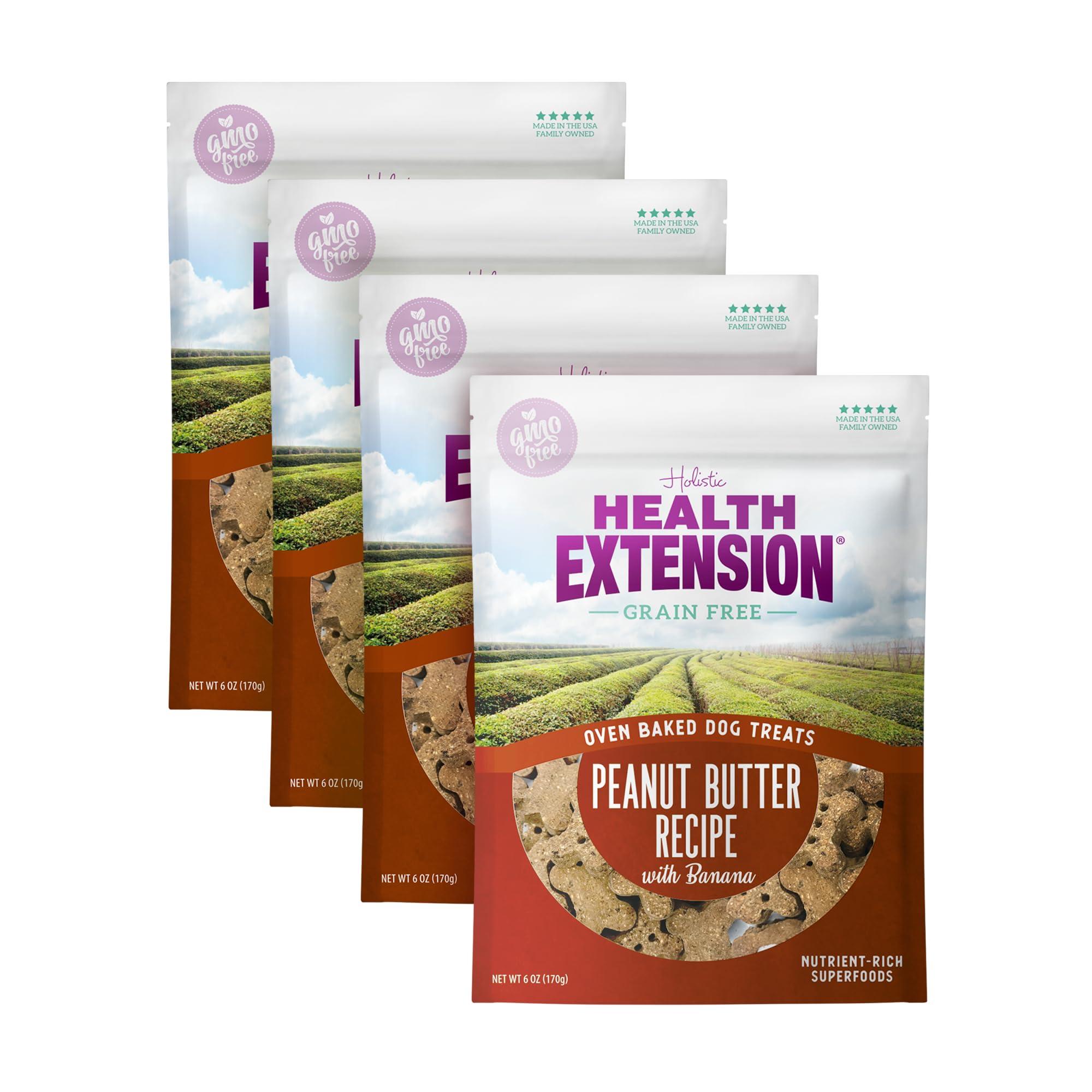 Health Extension Oven-Baked Dog Treats, 6oz (170g), Peanut Butter & Banana Recipe - Gluten & Grain-Free, Superfood-Infused, Crun