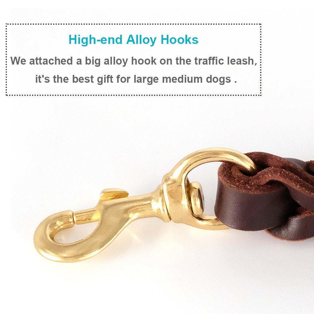 Fairwin Leather Short Dog Leash 16' - Short Dog Traffic Lead Leash For Large Dogs Training And Walking(3/4' X 16', Brown)