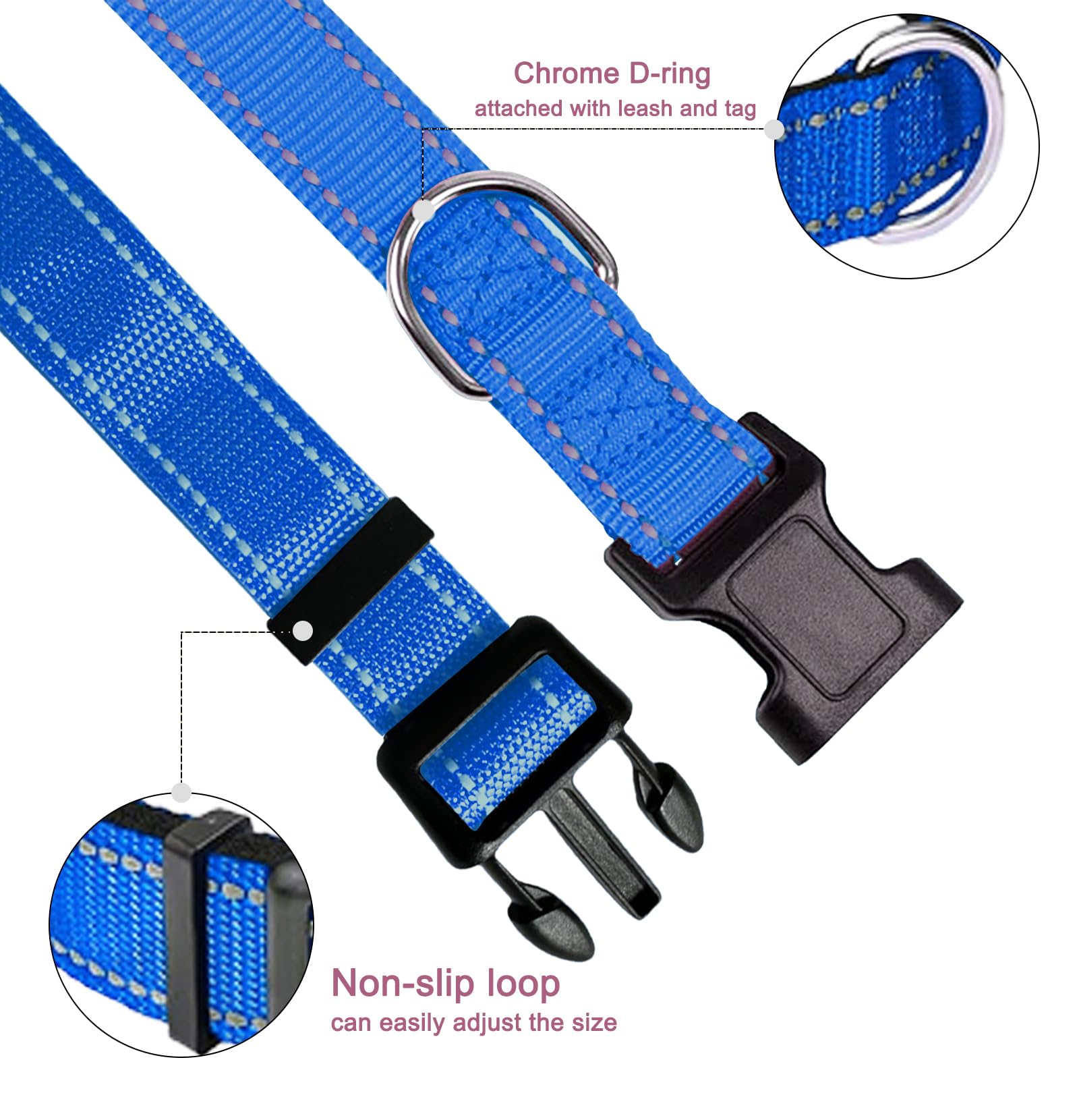 Xs Dog Collar, Reflective Pet Collar With Buckle Adjustable Safety Nylon Collars For Small Medium Large Dogs, Blue