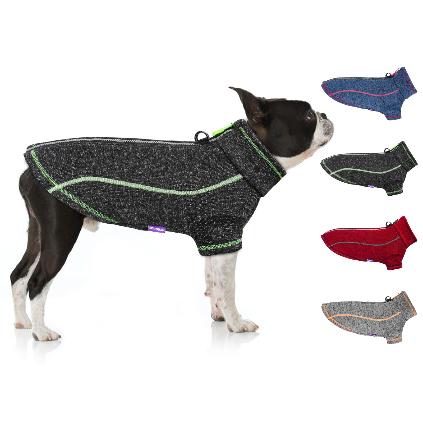 Cyeollo Dog Coat Fleece Jacket Zipper Up Sweater Reflective Jackets With D Ring Warm Clothes Cozy Jackets For Small Dogs