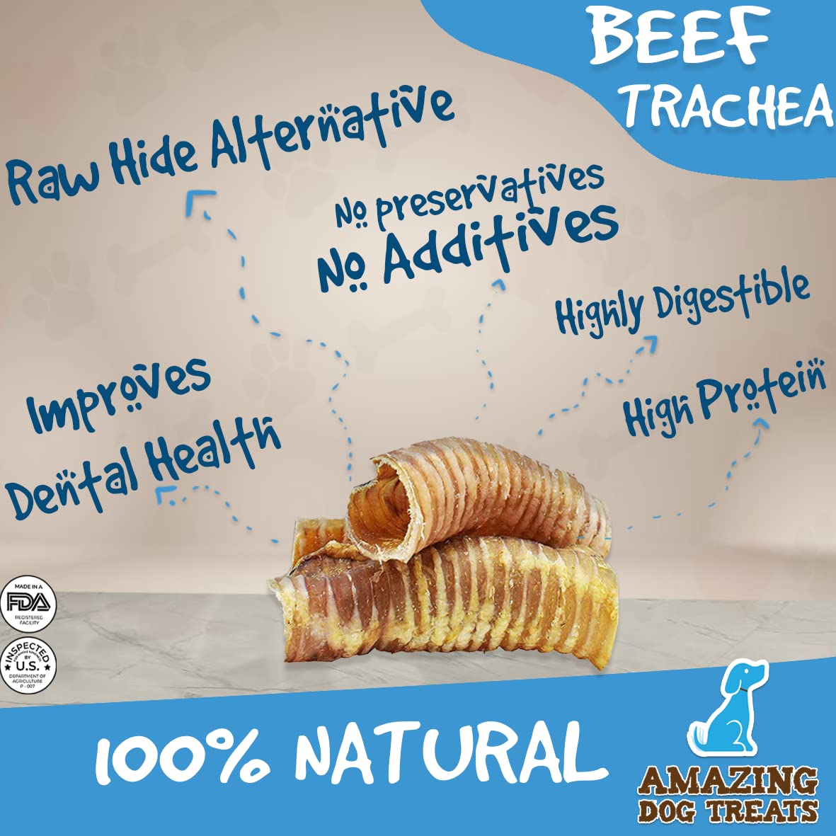 Amazing Dog Treats - 2-3 Inch Beef Trachea Rings (50 pcs/pck) - Premium Dog Chews- Great for Small Size Dogs - Excellent Source