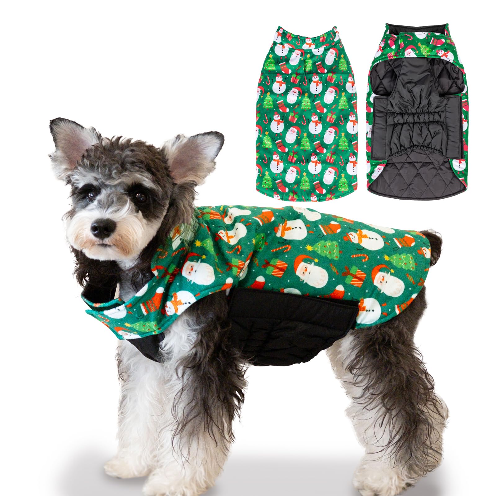 Cutebone Winter Dog Jacket - Reversible Waterproof Windproof Coat With Leash Hole - Soft, Thick, Adjustable Fits Small To Large 