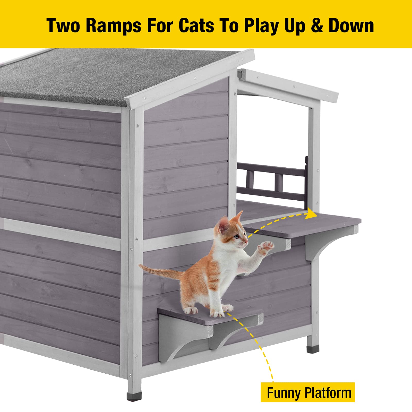 Aivituvin 2 Story Cat House Enclosure With Large Balcony, Indoor Cat Condo Outdoor Cat Shelter, Wooden Kitty Home With Pvc Door Strip