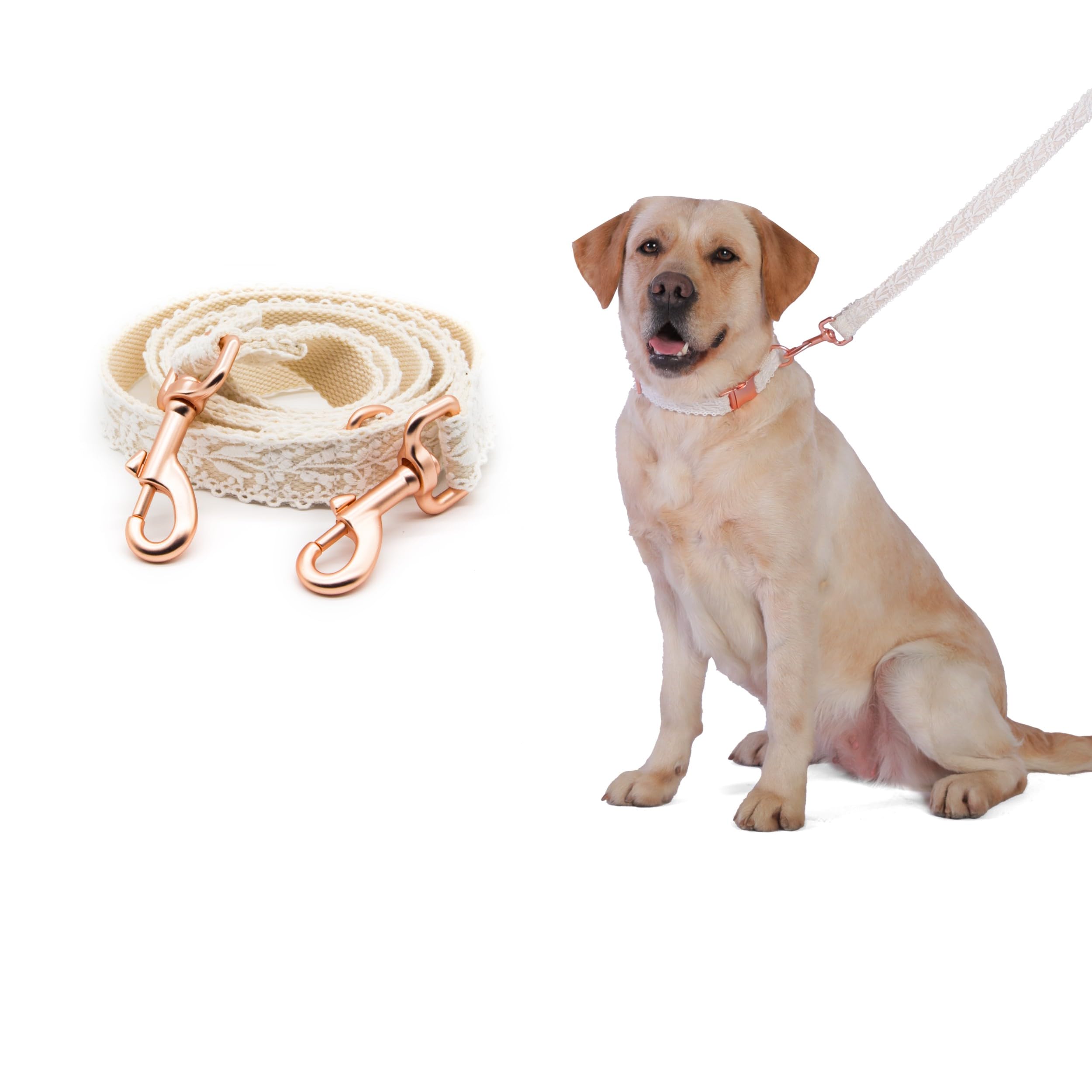 Dog Leash Cotton Lace Handmade 4-5 Ft Adjustable Comfortable Unique Leashes For Small Medium Large Dogs Beige Double