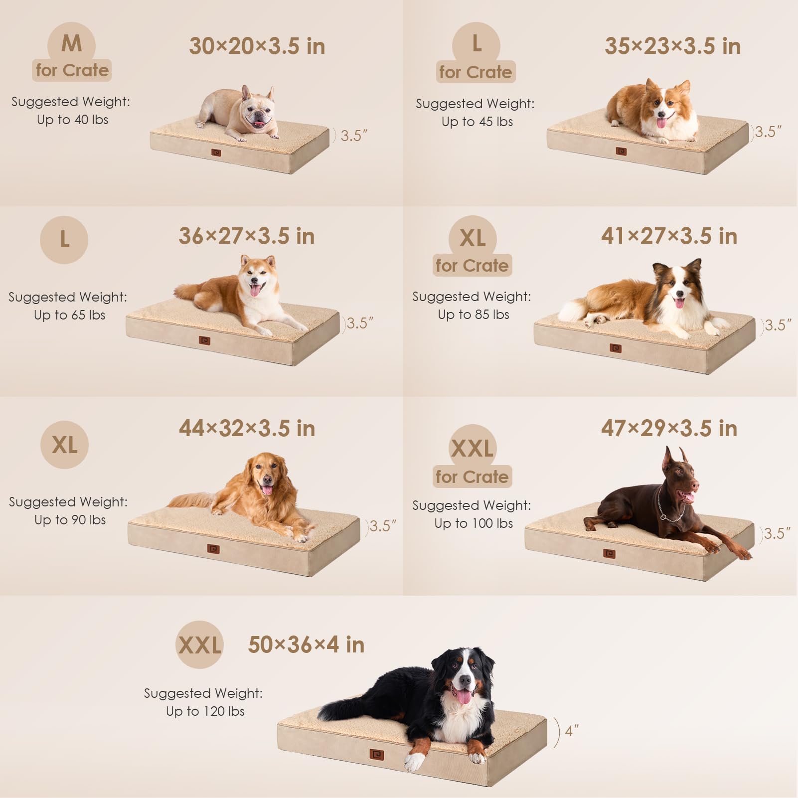 Eheyciga Orthopedic Xl Dog Beds For Extra Large Dogs With Removable Washable Cover, Khaki, 44X32