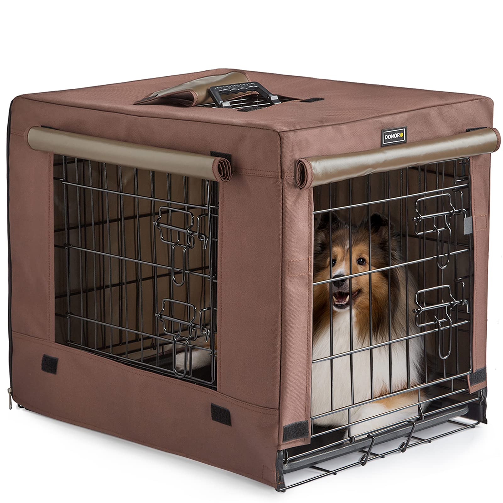 Donoro Dog Crates Kit For Small Size Dogs Indoor With Dog Crate Cover, Double Door Dog Kennels & Houses For Puppy And Cats, Collapsible Metal Contour Dog Cages