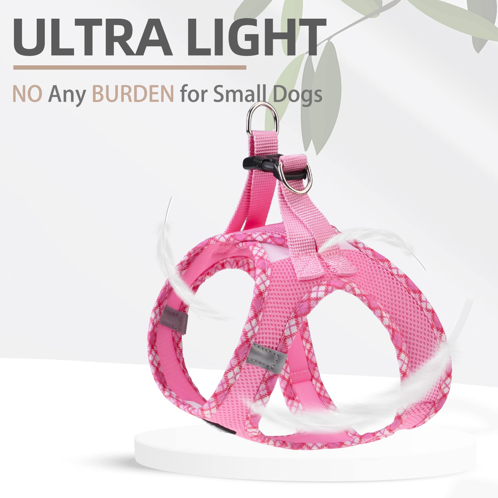 Pupteck Dog Harness And Leash Set For Small Medium Dogs No Pull Step-In Soft Mesh Puppy Cat Vest Harnesses Reflective At Night, Pink L