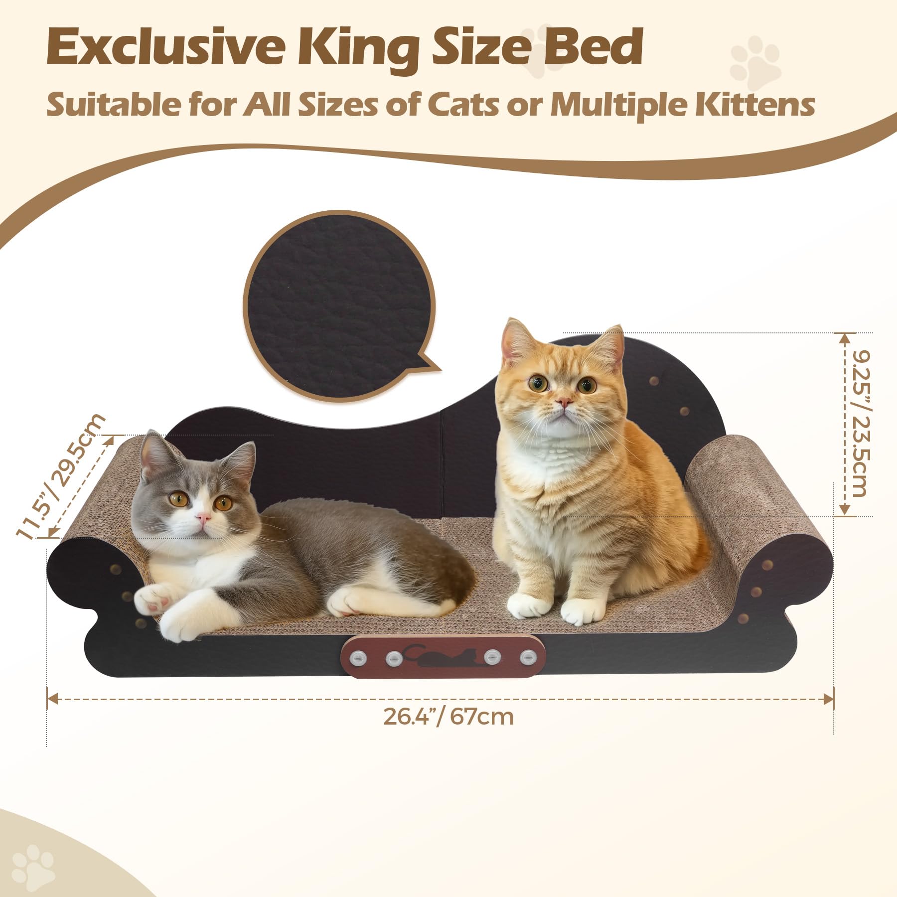 ComSaf Large Cat Scratcher Bed - 26" Durable Cardboard Cat Couch, Brown, Model PG2803, Indoor Furniture Protector