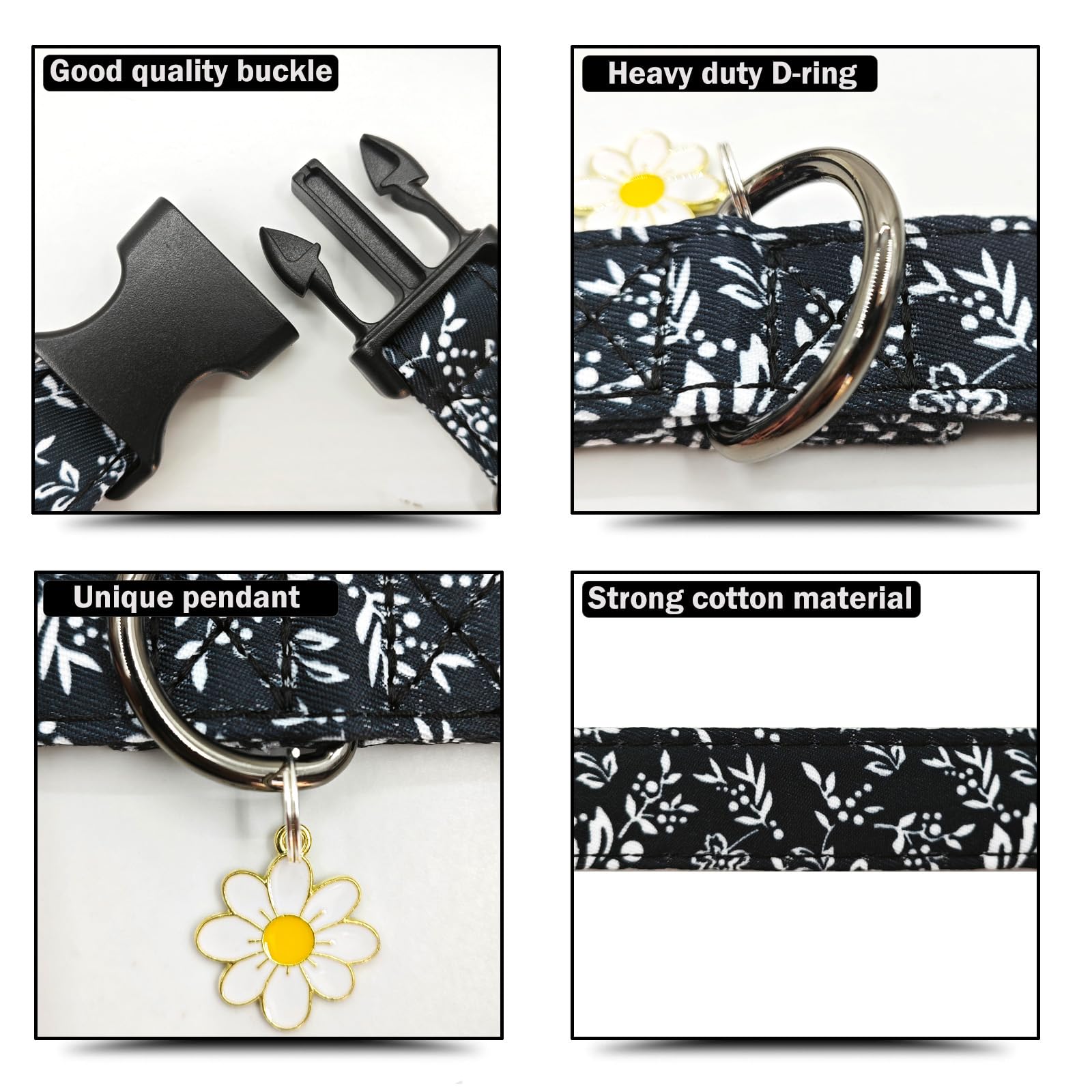 Flower Patterns Dog Collar With Accessories, Soft Cotton Dog Collars For Small Medium Large Female And Male Dogs(White Flower L)