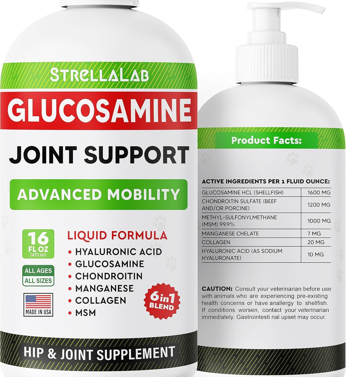 StrellaLab Liquid Glucosamine for Dogs (16 OZ) - All-Natural Hip & Joint Supplement, Glucosamine Chondroitin Liquid, MSM & Colla
