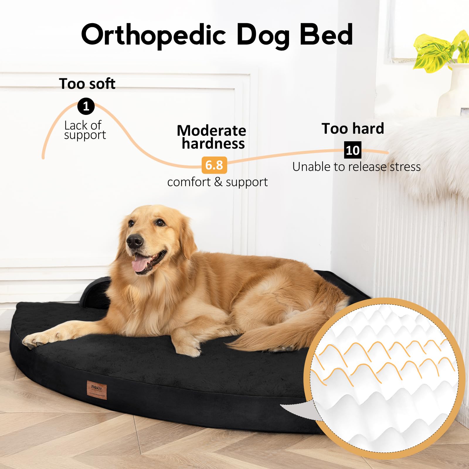 Mekiy Large Orthopedic Dog Bed With Sides Big Dog Beds With Removable Washable Cover Non-Slip Waterproof Pet Bed For Medium Larg
