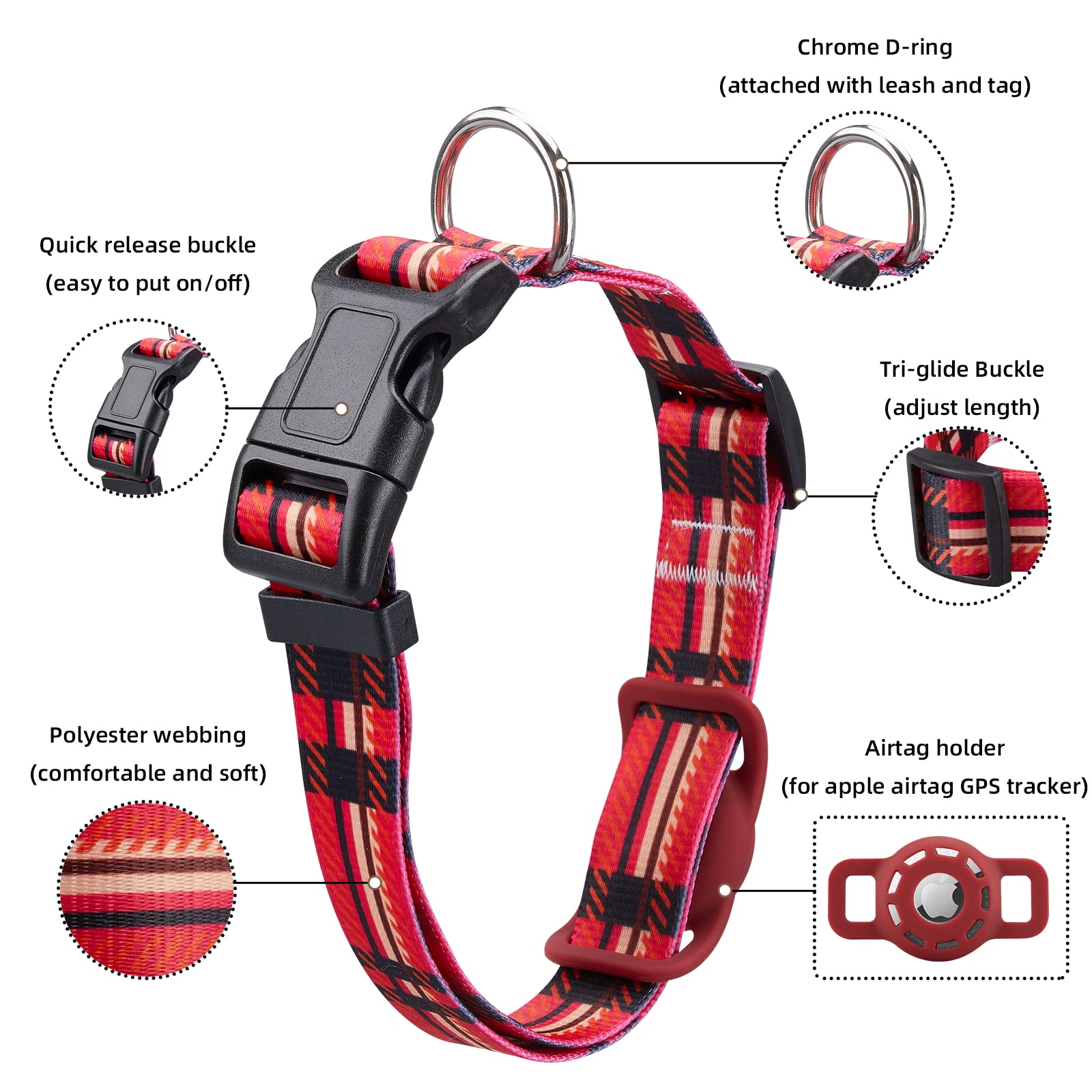 Konity Airtag Dog Collar, Compatible With Apple Airtag, Polyester Pet Cat Puppy Collar With Silicone Airtag Holder For Small, Me