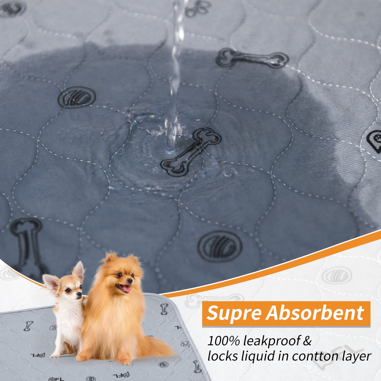 Dog Pee Pad Washable 65X48 Large, Fast Absorption Reusable Puppy Pads, Waterproof Pet Training Pads,Non-Slip Bone Print Whelping