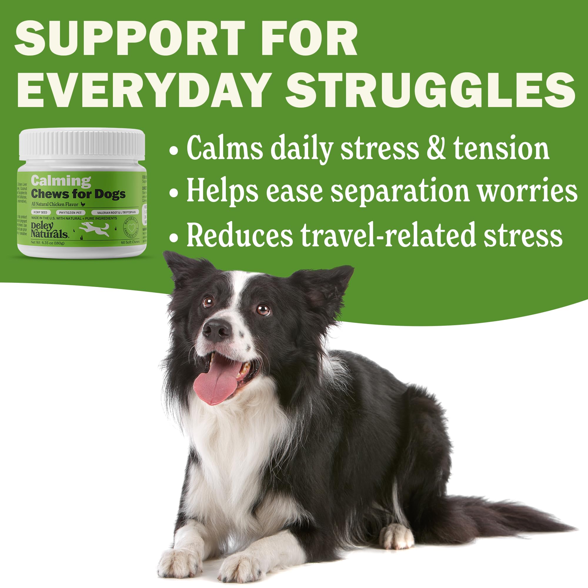 Deley Naturals Calming Chews for Dogs - 60 Soft Hemp Chews for Anxiety Relief, Travel & Vet Visits, Relaxation Bites for Fireworks & Thunderstorms