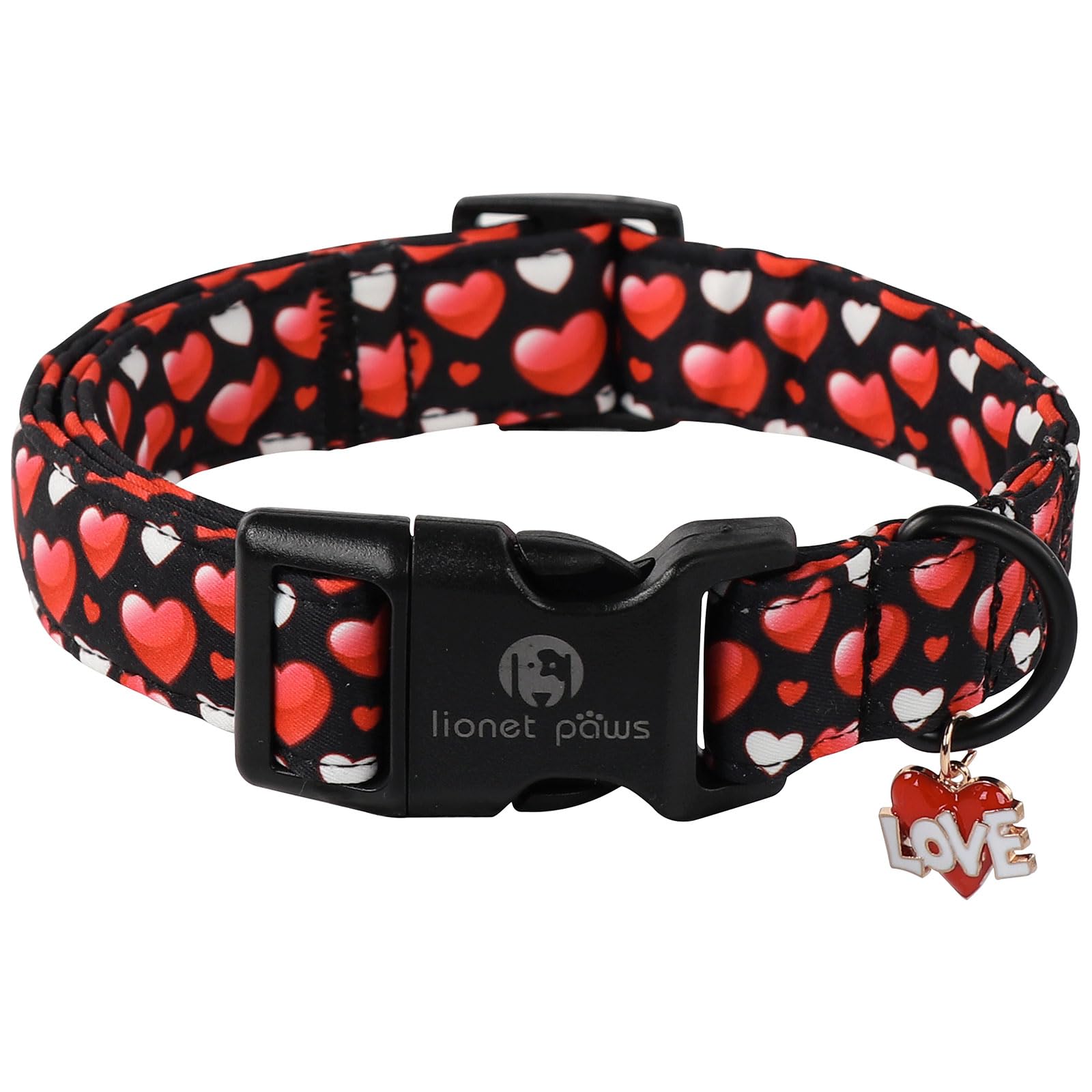 Lionet Paws Valentine'S Dog Collar- Cute Sweet Pink Heart Black Dog Collars With Plastic Buckle, Light Adjustable Dog Collars Fo
