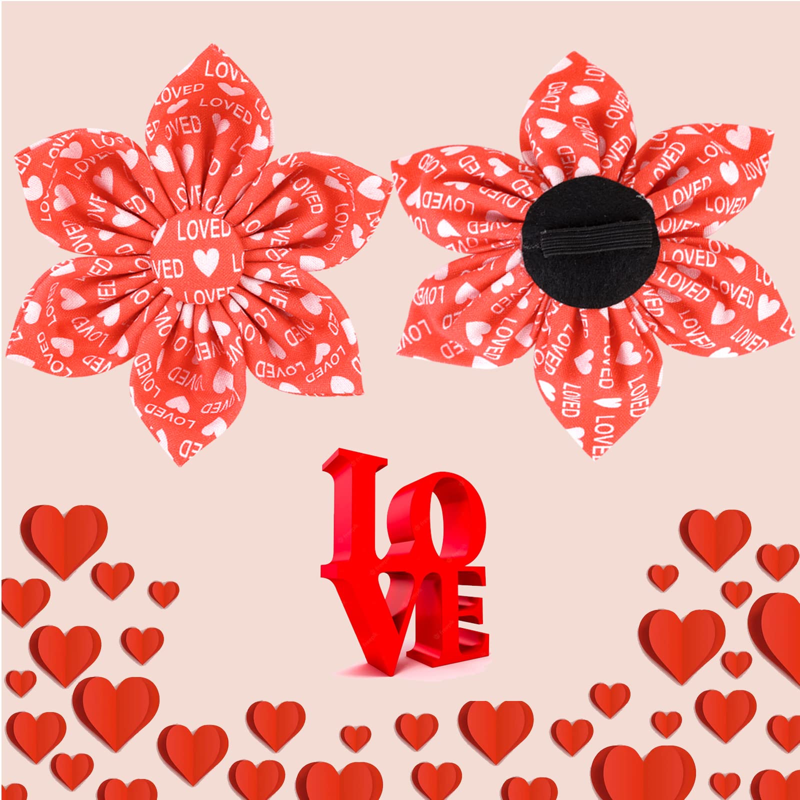 Up Urara Pup Valentine’S Day Dog Collar With Flower, Valentine Flower Collar With Metal Buckle, Valentine’S Day Gift Pet Collar For Medium Girl Dog, Wedding Dog Collar, Red, M, Neck 13.5-22In