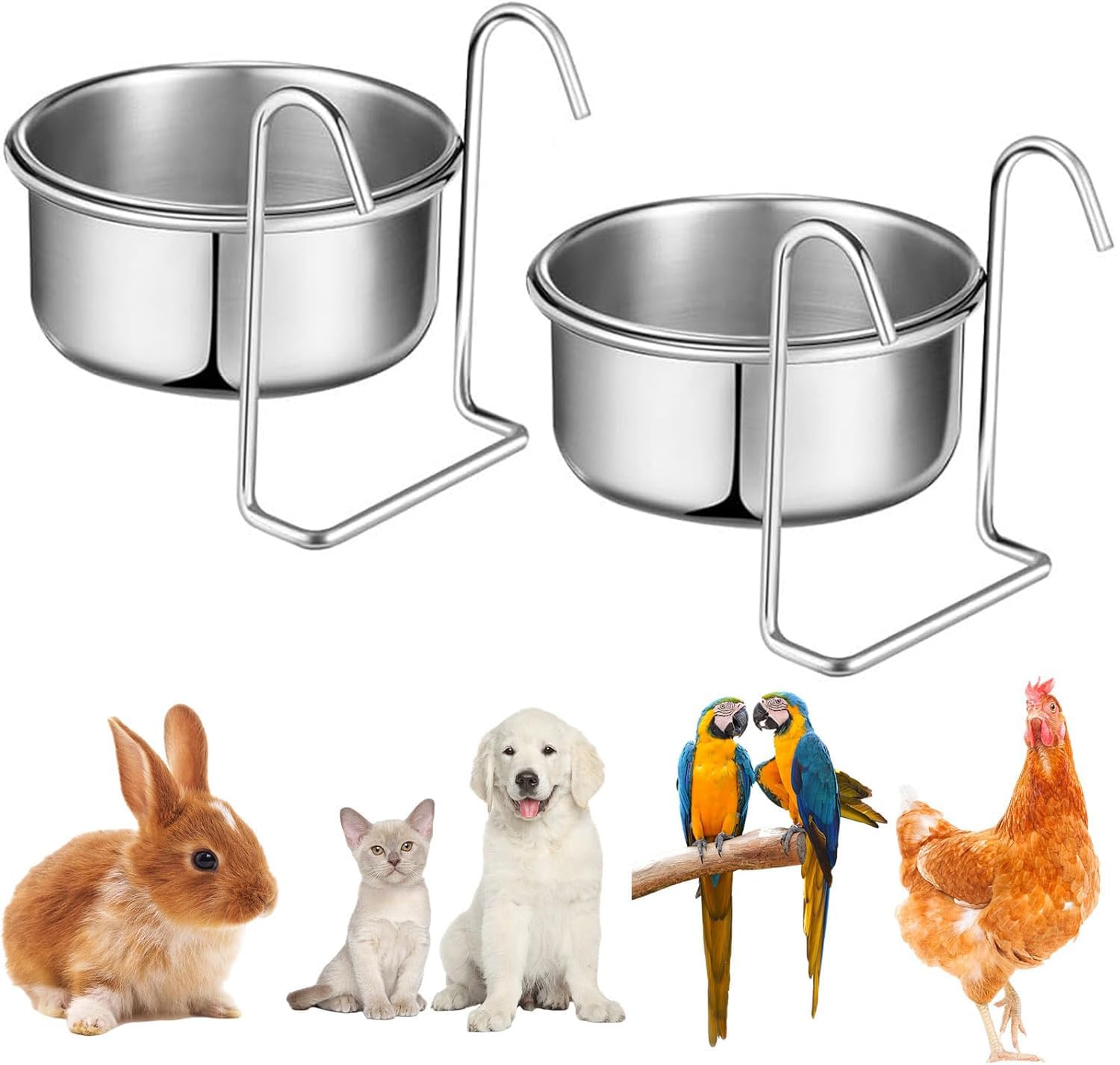 Rvpaws 2 Pack Small Haning Cage Stainless Steel Cat Bowls, NonSpill Elevated Puppy Food And Water Bowl Set Feeder Bowl With Han