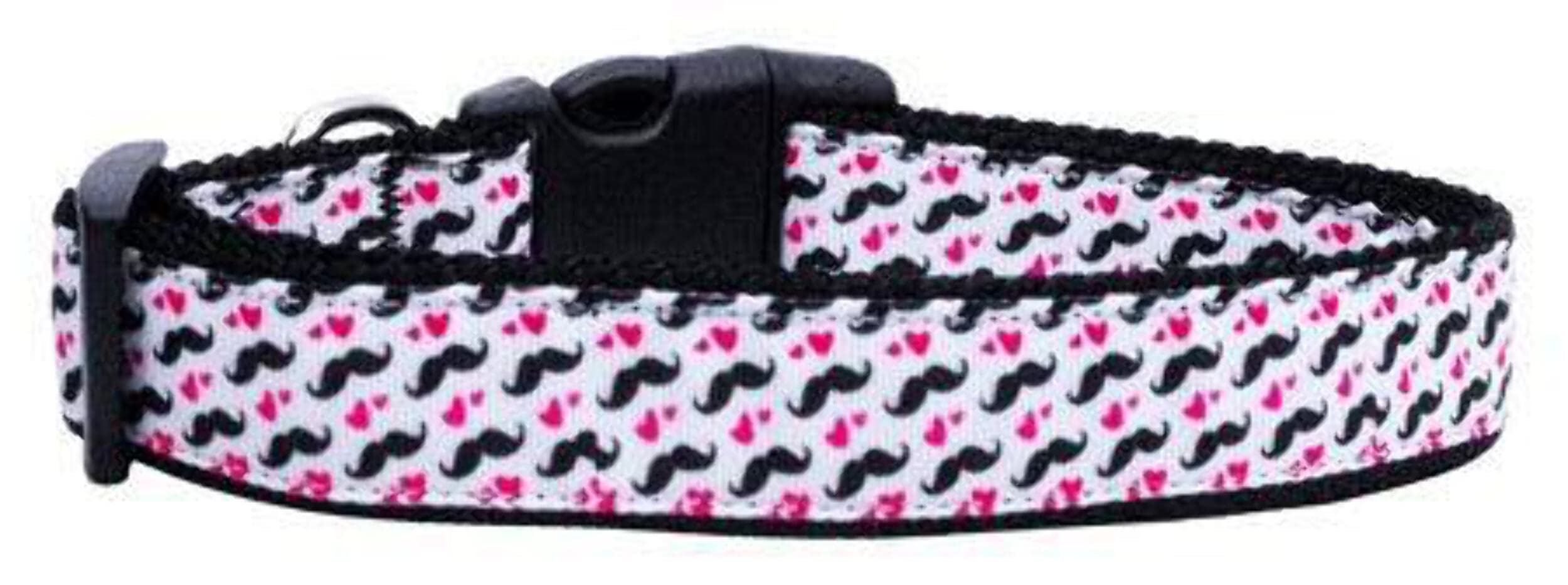 Pet Dog & Cat Nylon Collar or Leash, "Moustache Love" LG Collar