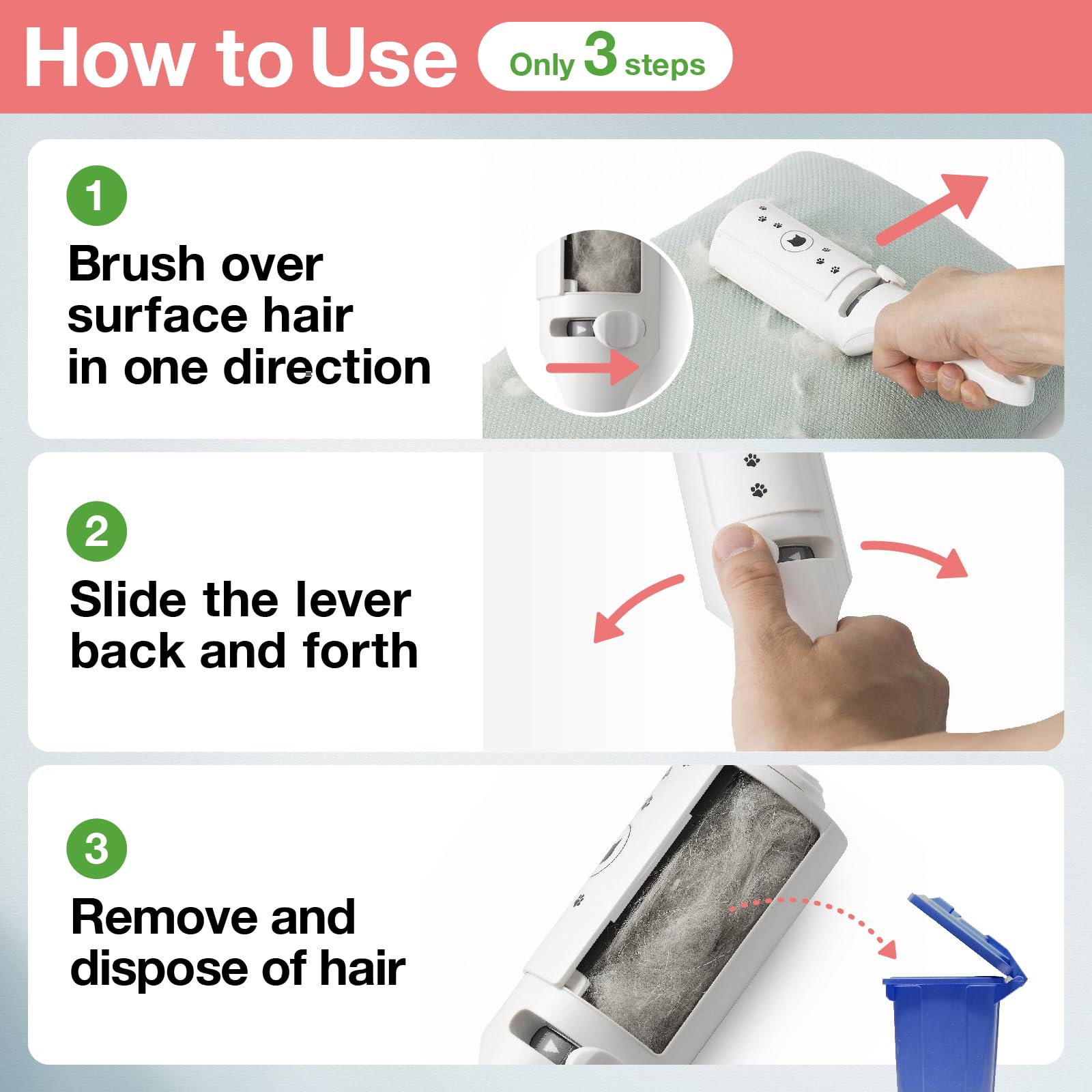 Necoichi Purrfection Neat & Easy Cat Hair Pet Hair Remover, Textured Microfibers Trap Fur & Lint Fast, Made In Japan