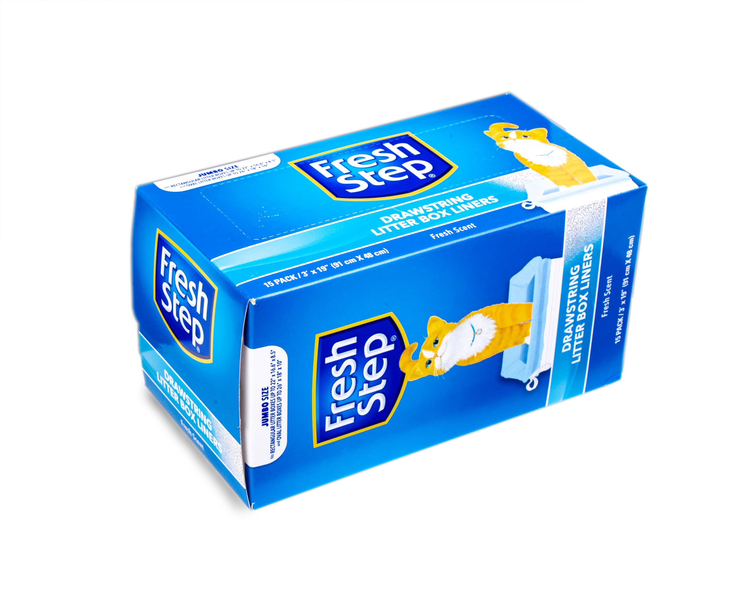 Fresh Step Drawstring Cat Litter Box Liners, Fresh Scent, Size Jumbo, 36' X 19' | Kitty Litter Bags - Cat Litter Liners For Rectangle Or Oval Large Litterboxes, 15 Count - 12 Pack