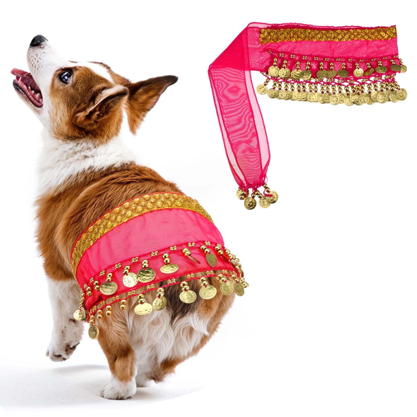 HJZHII Belly Dance Hip Scarf, Dogs Belly Dancer Skirt Dog Dancer Costume Pet Costumes with Skirt Wrap Performance Bling Sequins