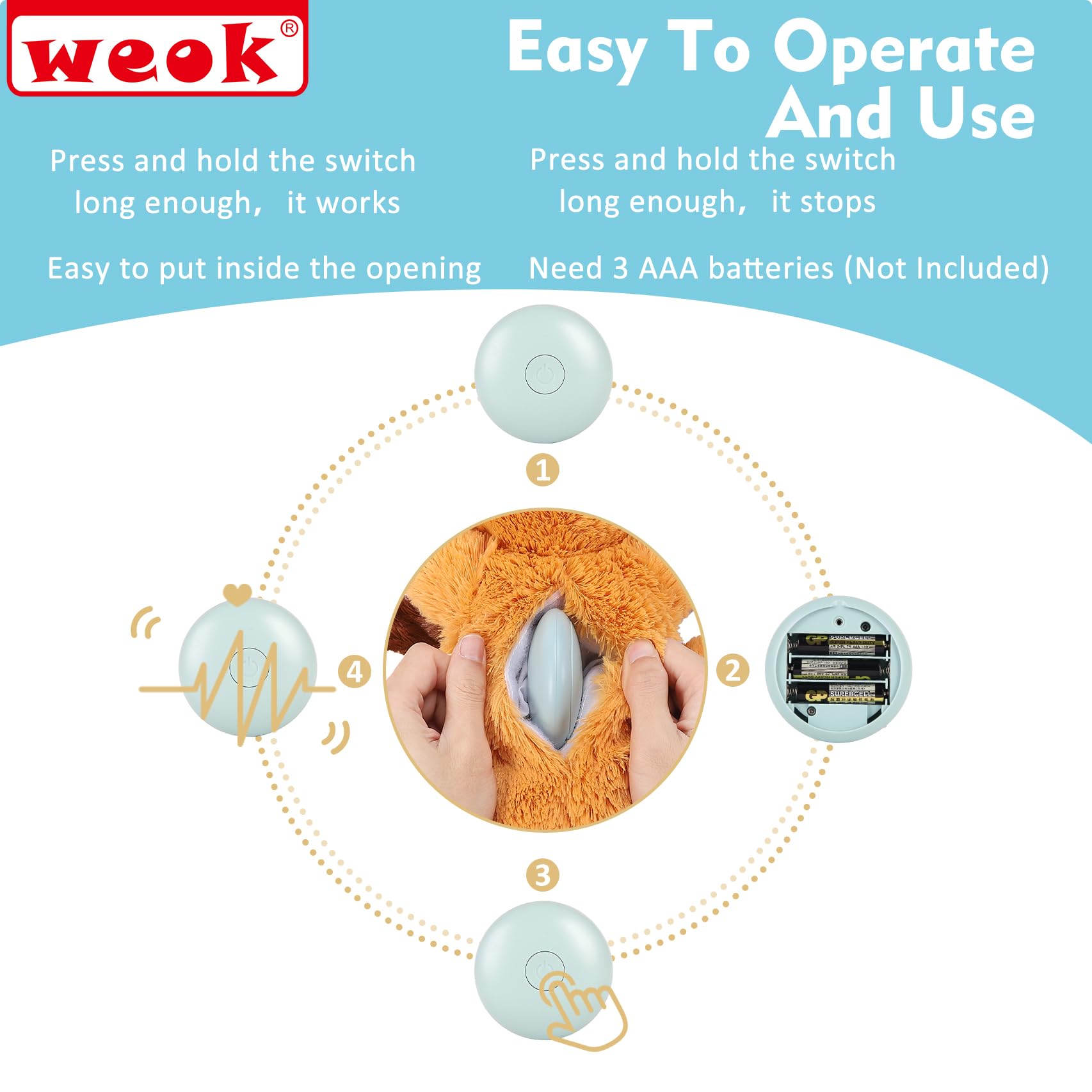 Weok Heartbeat Puppy Toy - Comfort Cuddler Pillow, Dog Anxiety Relief Calming Aid,Heartbeat Stuffed Toy For Dogs,Puppy Heartbeat Toy Sleep Aid,Dog Heartbeat Toy For Pet