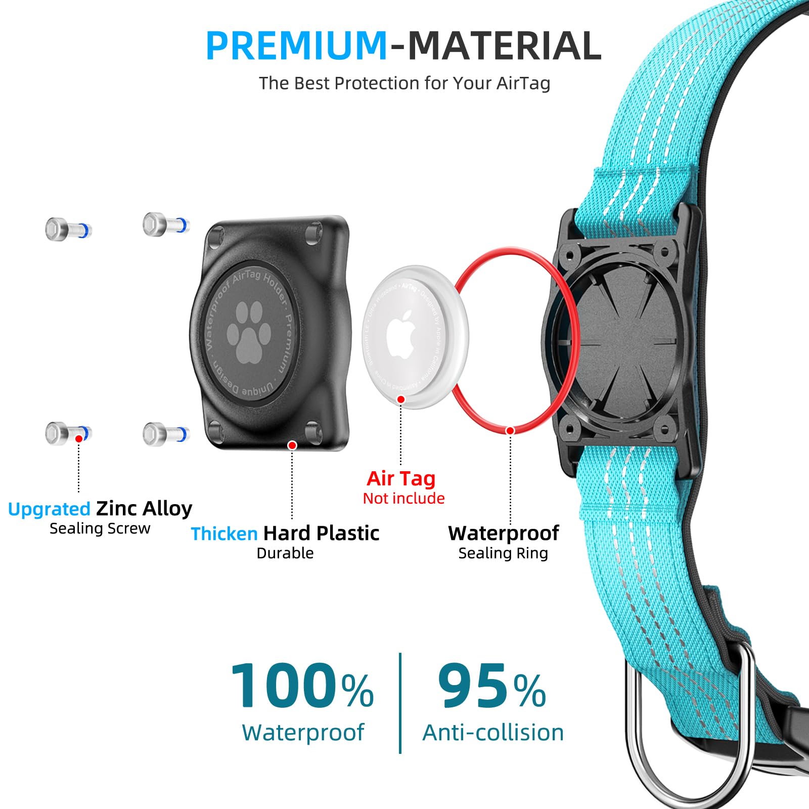 Upgraded Airtag Collar, Ip68 Waterproof Holder, Reflective, Ultra-Durable, Comfortable Padded, Heavy Duty For Small To Large Dogs (Xs (10.25'-13'), Blue)