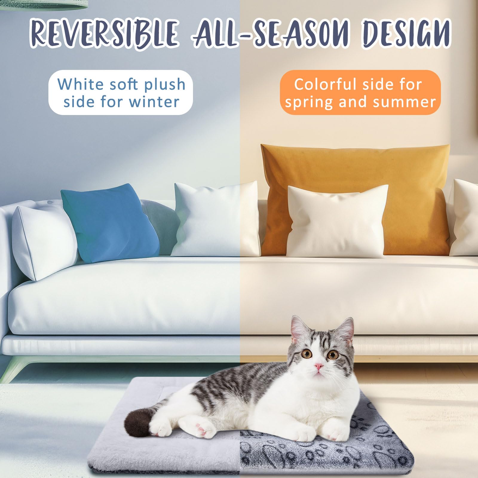 VitalCozy 2 Pack Self Warming Cat Mat Self Heating Pad Bed Reversible Machine Washable Reflects Body Heat Warm Thermal Pet Pad C