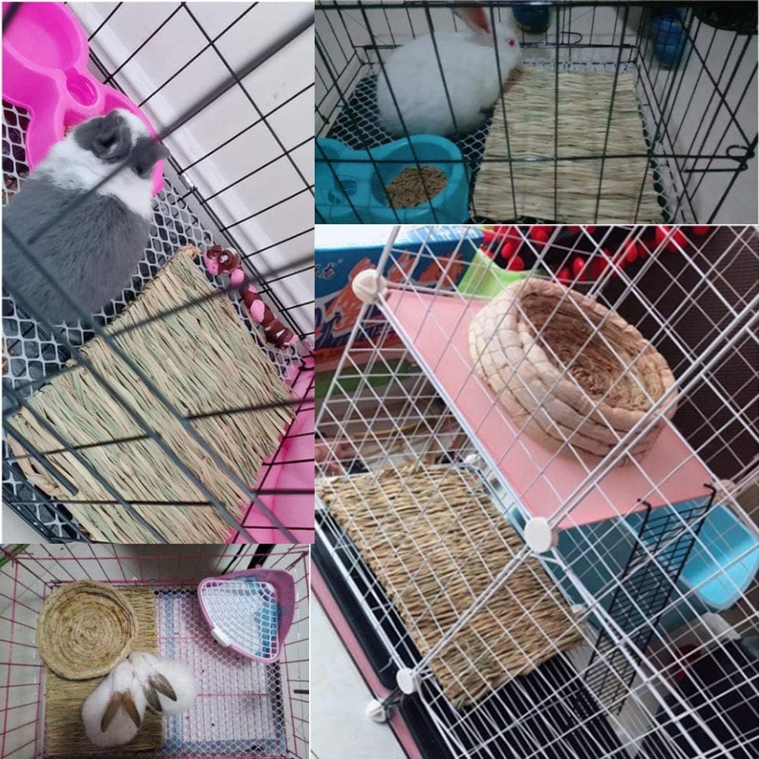 Hamiledyi 15 Pack Woven Bed Mat For Rabbits - Grass Mat & Bunny Bedding Nest - Natural Chew Toy Bed For Guinea Pig Chinchilla Sq