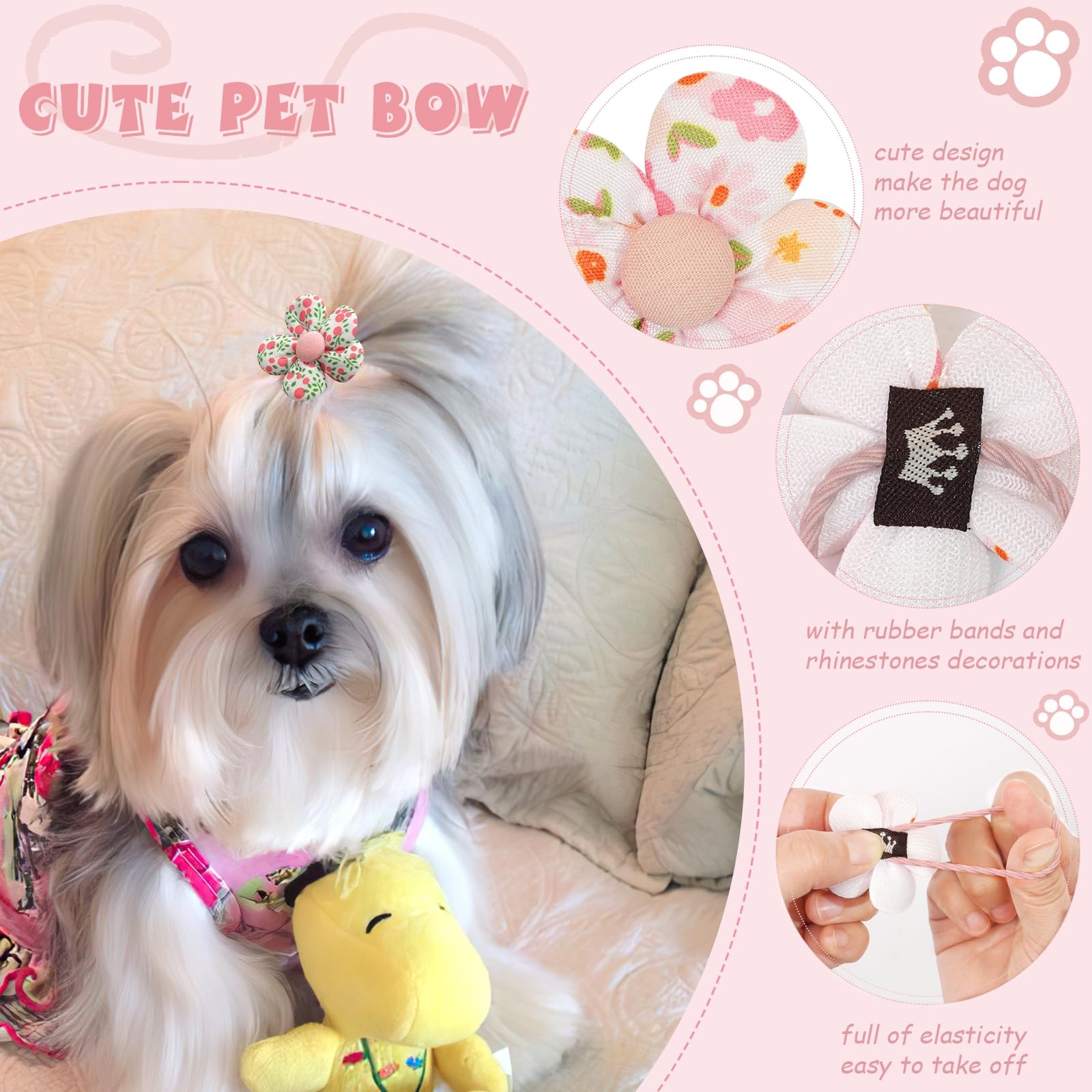 Yxiang Puppy Hair Bows Accessories Set For Small Dogs Yorkie, Handmade 20Pcs Dog Hair Bows, 10Pcs Flower Rubber Ties Pet Groomin