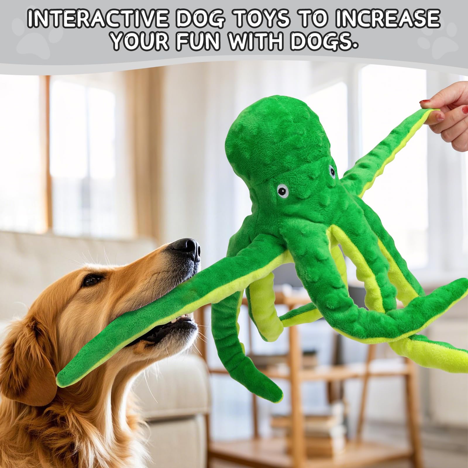 Chngeary 2 Pack Octopus Squesky Dog Toys For Large Medium Small Dogs, Stuffed And Tough Plush Dog Toys For Aggressive Chewers (G