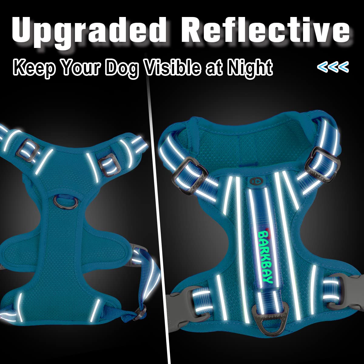 BARKBAY No Pull Dog Harness - Heavy Duty, Reflective, Large (Chest: 24.5-32.5"), Blue, with ID Tag Pocket