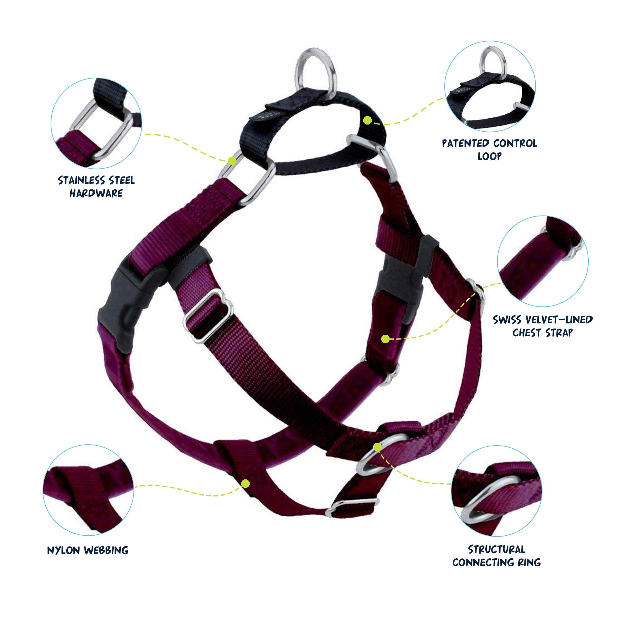 2 Hounds Design Freedom No Pull Dog Harness, Adjustable Harness And Leash Set, Easy Walking & Comfortable Control, Fits Small, Medium & Large Dogs, Solid Colors, Made In Usa, 1' Lg, Burgundy