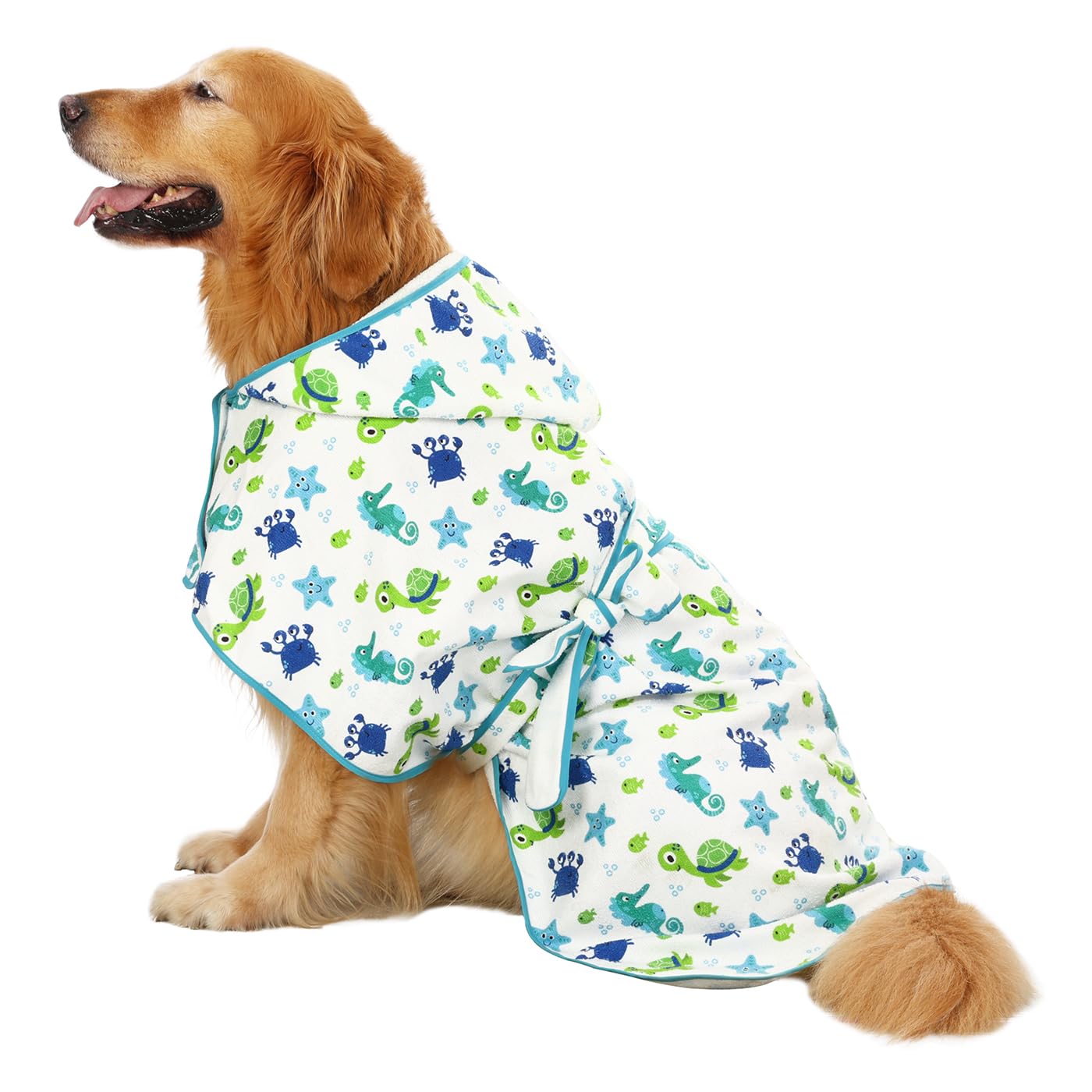 Hde Dog Bathrobe Super Absorbent Quick Drying Towel With Hood For All Dog Breeds Sizes S-Xxl - Sea Animals - L