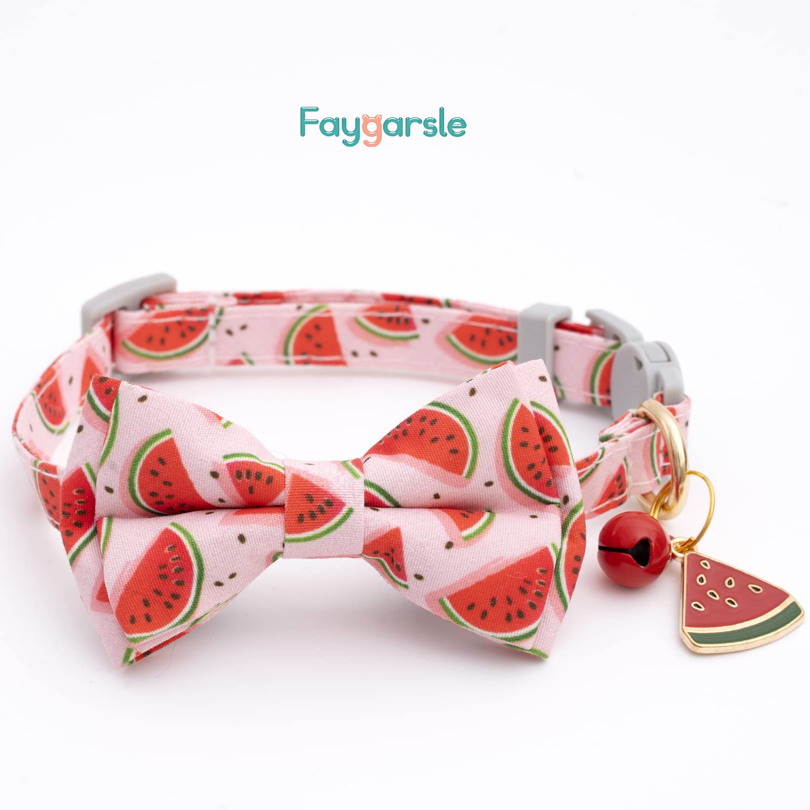 Faygarsle 2 Pack Cute Cat Collar With Bell Breakaway Bowtie Cat Collar For Male Female Cats Soft Fancy Pink Yellow Cat Collar Watermelon Lemon Pattern Spring Summer Cat Collar For Boy Girl Cats
