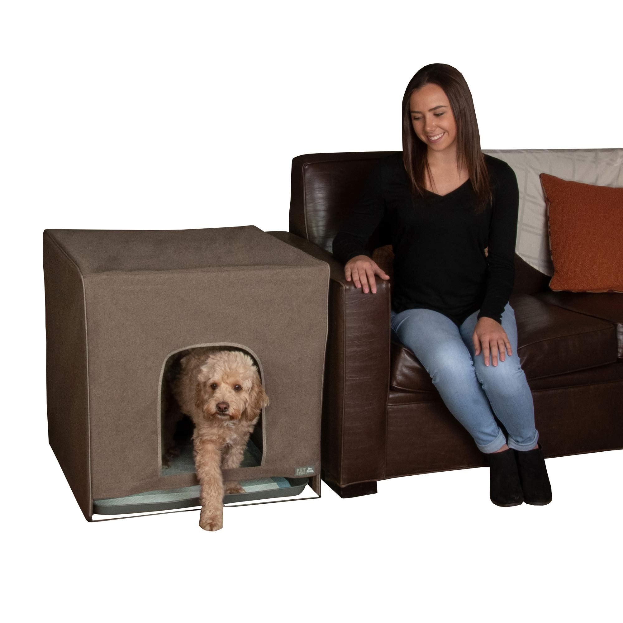 Pet Gear Pro Pawty, Potty Training Aid For Pee Pad/Grass Patch, Removable Tray Holds Pad Included, Hides Messes, Optional Wall Guard, Dog Litter Box, Pro Pawty Only- Medium, Espresso