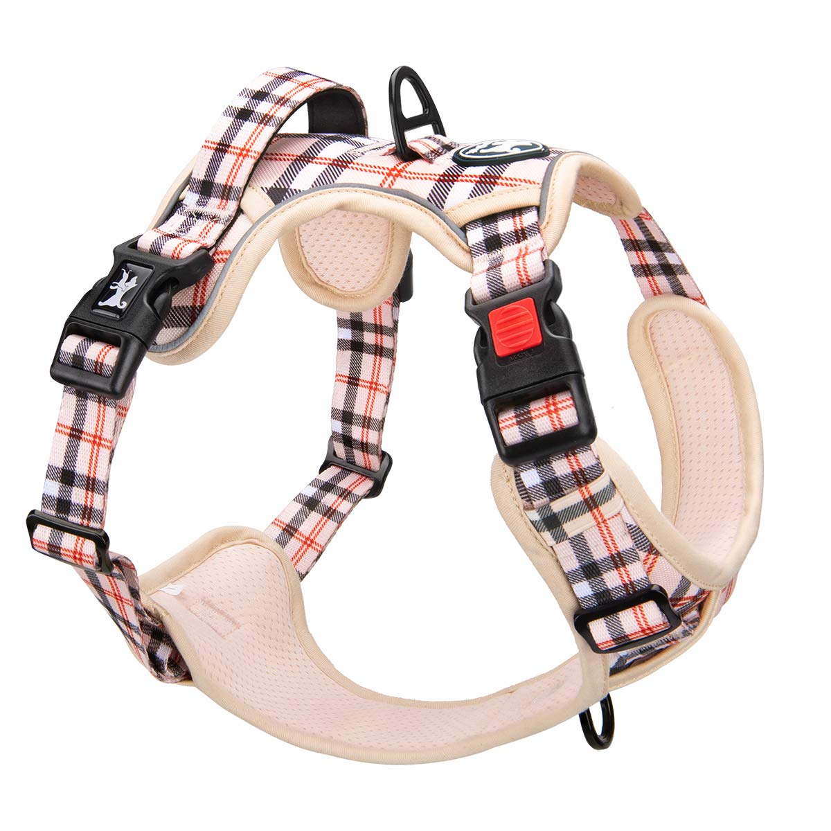 Poypet No Pull Dog Harness, [Release On Neck] Reflective Adjustable No Choke Pet Vest With Front & Back 2 Leash Attachments(Chec