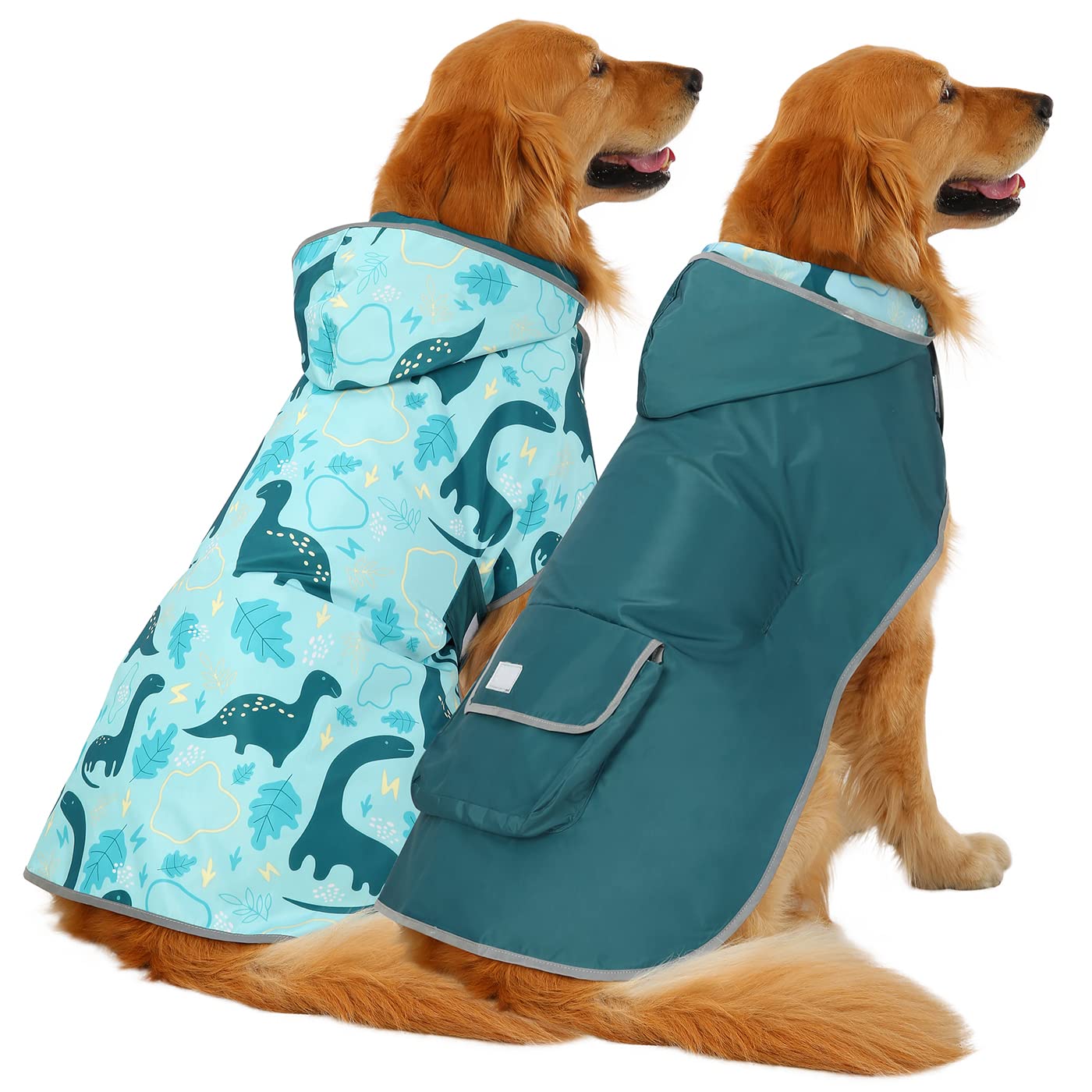 HDE Reversible Dog Raincoat Hooded Slicker Poncho Rain coat Jacket for Small Medium Large Dogs Dinosaurs - XXL