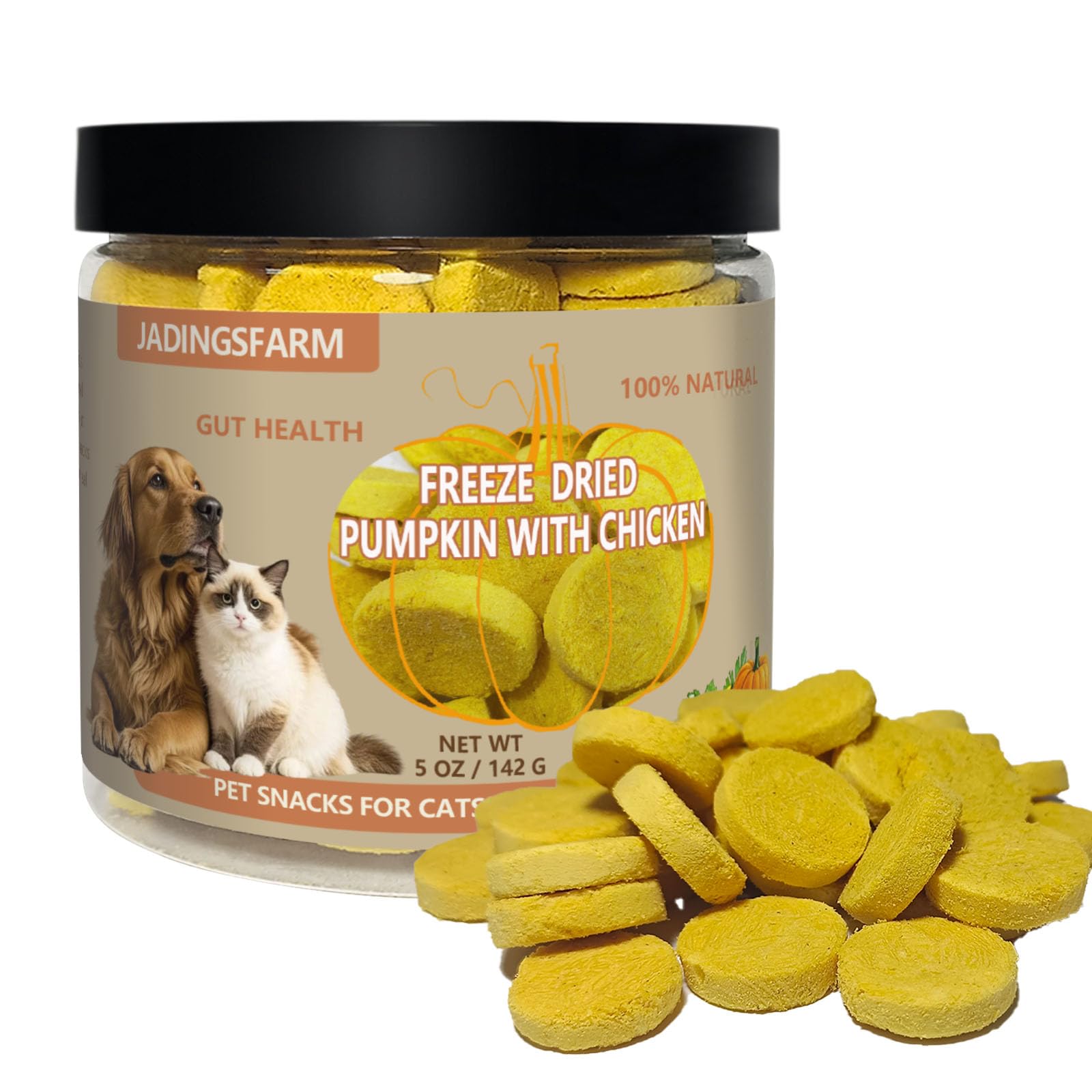 JADINGSFARM Pumpkin for Dog, Freeze Dried Pumpkin with Chicken Dog Cat Treats, Limited Ingredient, Natural Treat for Digestion H