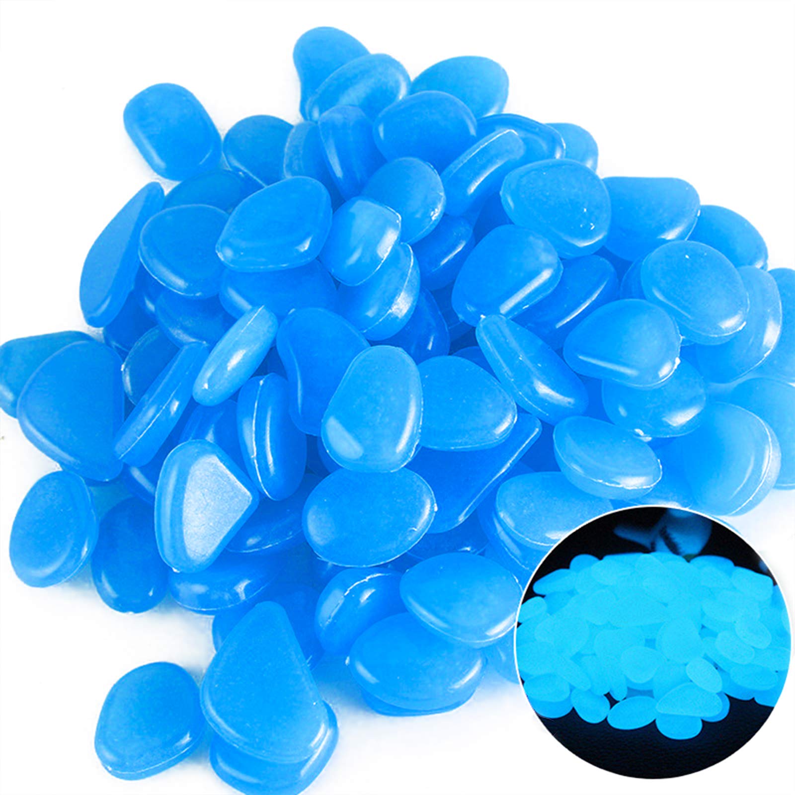 Oubest Glow In The Dark Rocks Glow Pebbles Outdoor Bulk Blue Decorations Stones For Garden Fish Tank Aquarium Walkway Plant Pots (500, Blue)