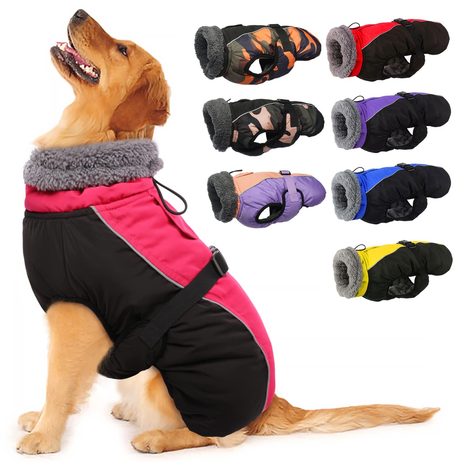 Iecoii Extra Warm Fleece Dog Jacket With Buckle - Reflective Turtleneck Coat For Cold Weather - Small To Extra Large Dogs