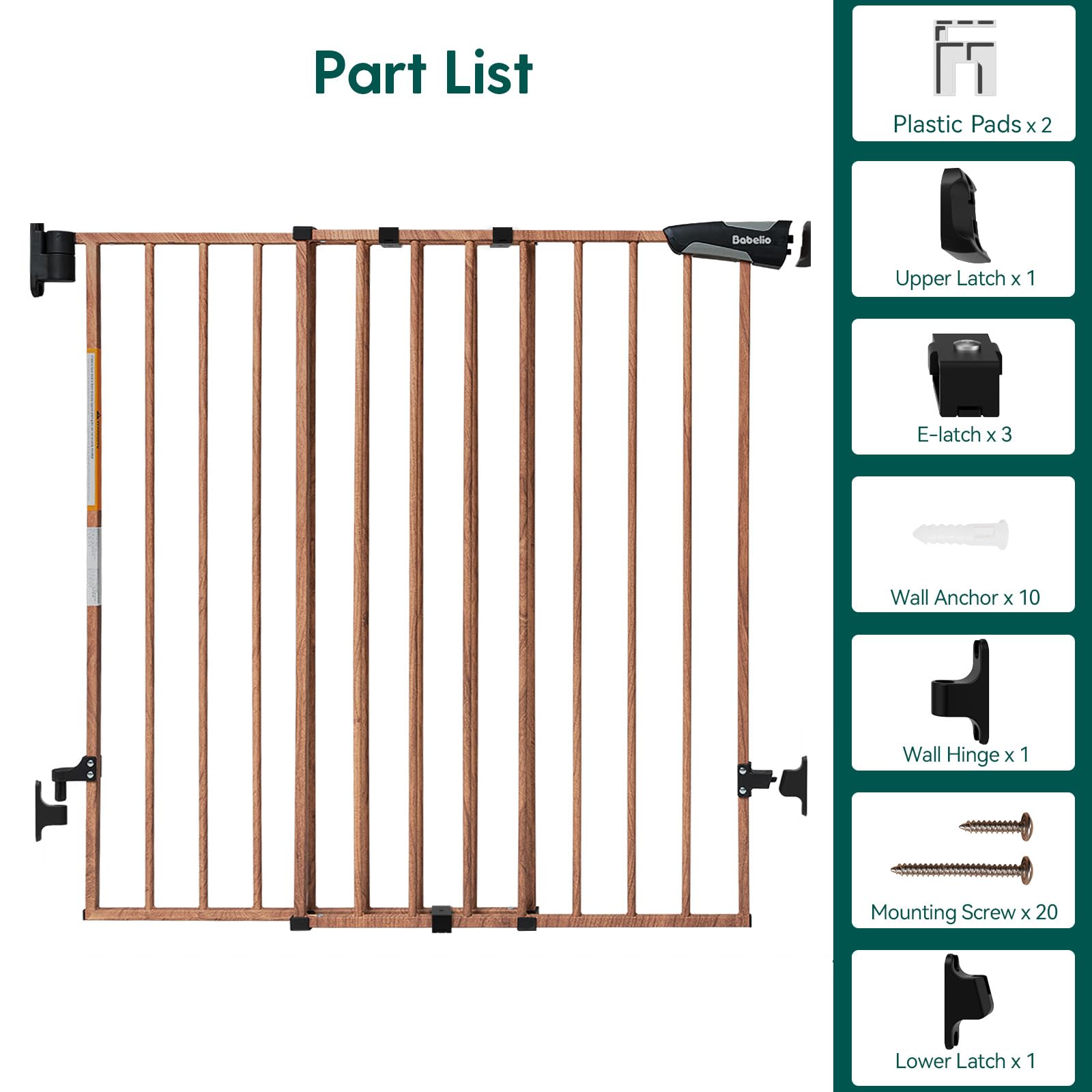 Babelio 34' Extra Tall Baby/Dog Gate With No Threshold Design Walk Thru Door, 26-43' Auto Close Safety Gate For Babies, Elders And Pets, Fits Doorways, Stairs, And Entryways, Brown Wood Pattern