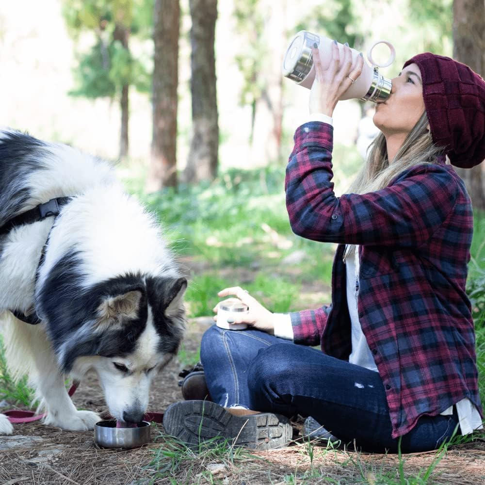 Asobu Dog Bowl Attached To Stainless Steel Insulated Travel Bottle For Human 37Oz/1.1 Liter With Detachable Dog Bowl (Smoke)