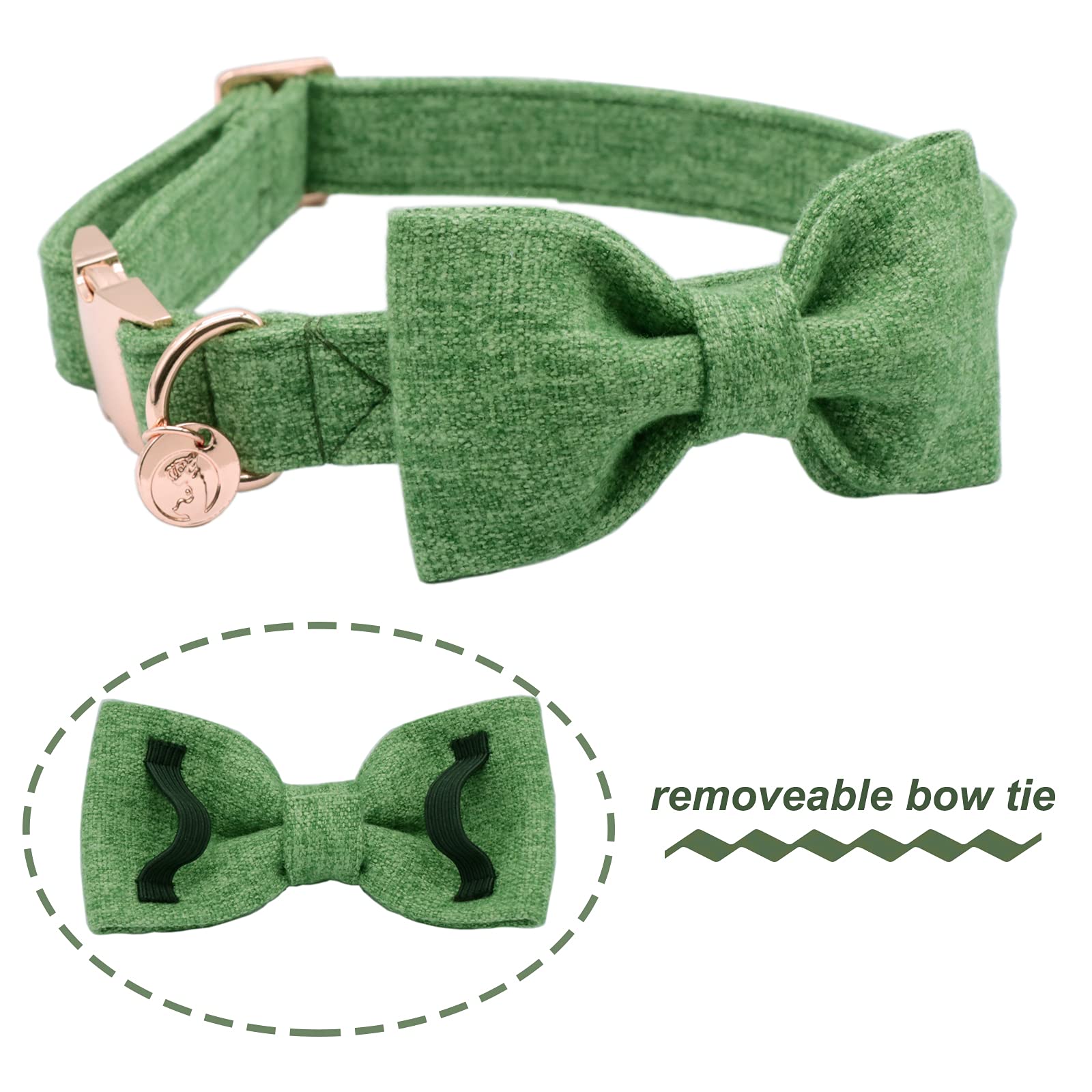 Dogwong Hemp Cotton Dog Collar With Bow Green Pet Collar Durable Adjustable Puppy Collar For Small Medium Large Dogs