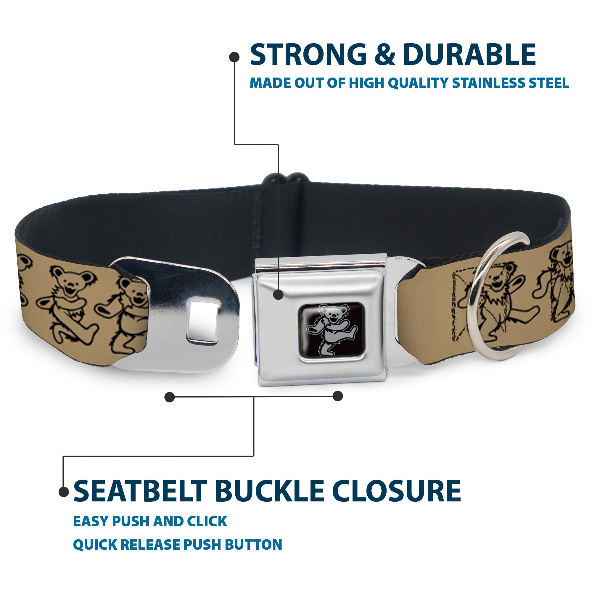 Buckle-Down Seatbelt Buckle Dog Collar - Dancing Bears Tan/Black - 1' Wide - Fits 15-26' Neck - Large