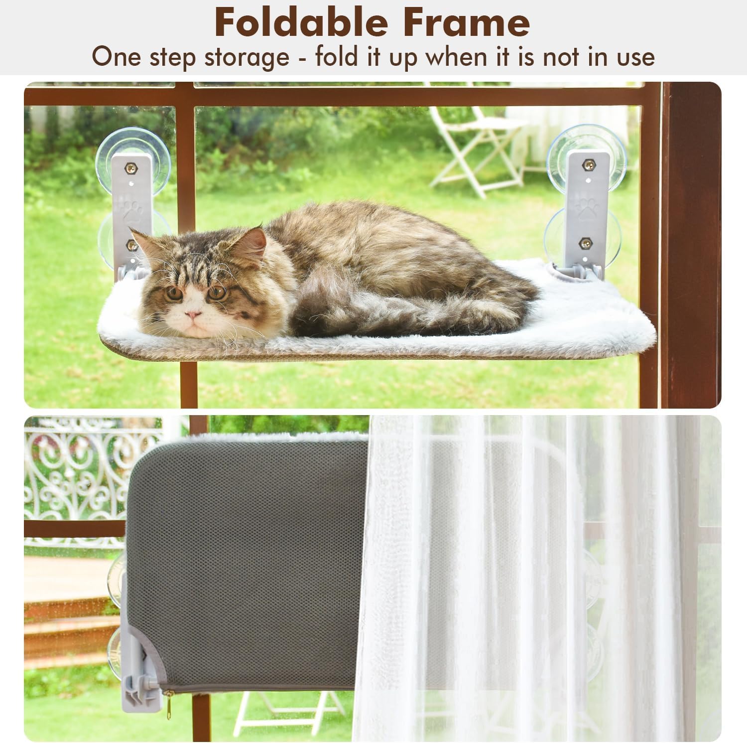 Amosijoy Cordless Cat Window Perch, Cat Hammock For Wall With 4 Suction Cups, Anchor&Screw For Two Ways Of Installation, Solid M